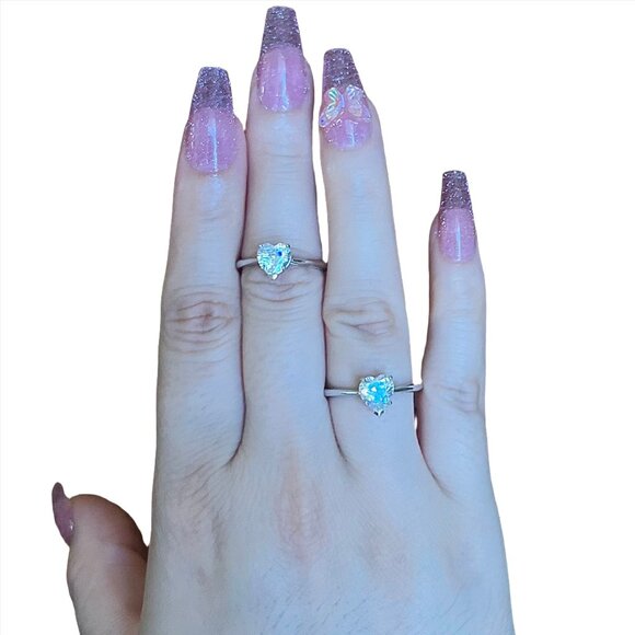 On My Mind Heart Shape Clear Zirconia Single Stone Solitaire 925 Silver Ring - Picture 1 of 3